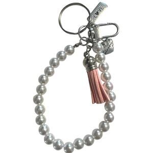 Pearl and Heart bag/purse charm or key chain. 4 1/4 “ light weight. Brand New